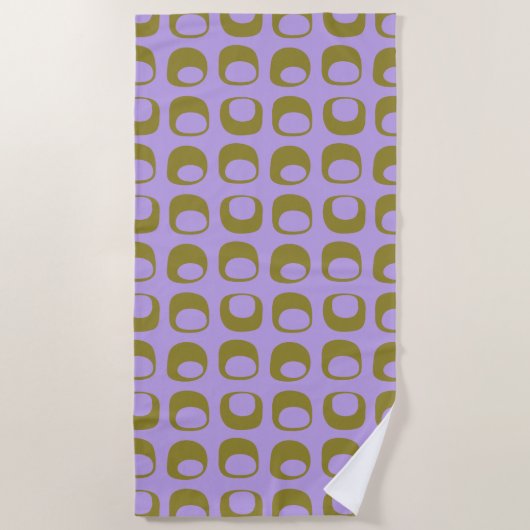 Retro Mid Century Mod Pattern Olive en Lavender Strandlaken (Voorkant)