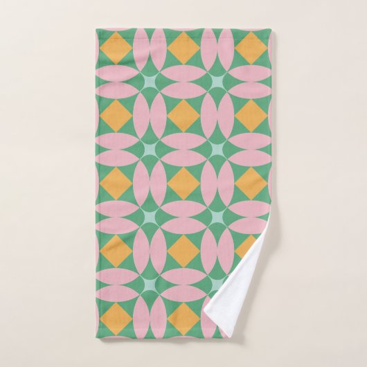 Retro Mid Century Mod Shapes Patroon | Roze groen Bad Handdoek (Handdoek)