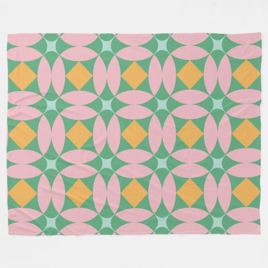 Retro Mid Century Mod Shapes Patroon | Roze groen Fleece Deken (Voorkant (Horizontaal))