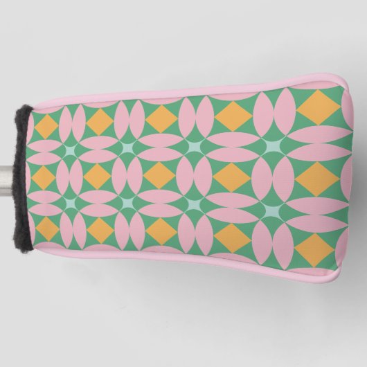 Retro Mid Century Mod Shapes Patroon | Roze groen Golfheadcover (Voorkant)