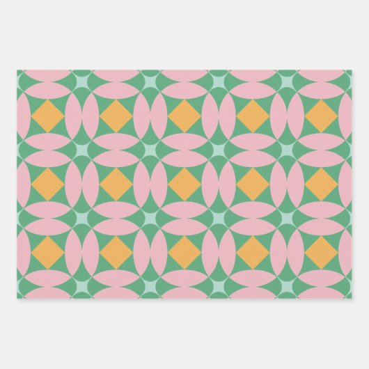 Retro Mid Century Mod Shapes Patroon | Roze groen Inpakpapier Vel (Voorkant 2)