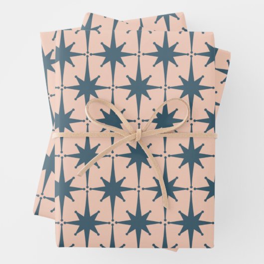 Retro Mid Century Modern 50s Starburst Patroon Inpakpapier Vel (In situ)