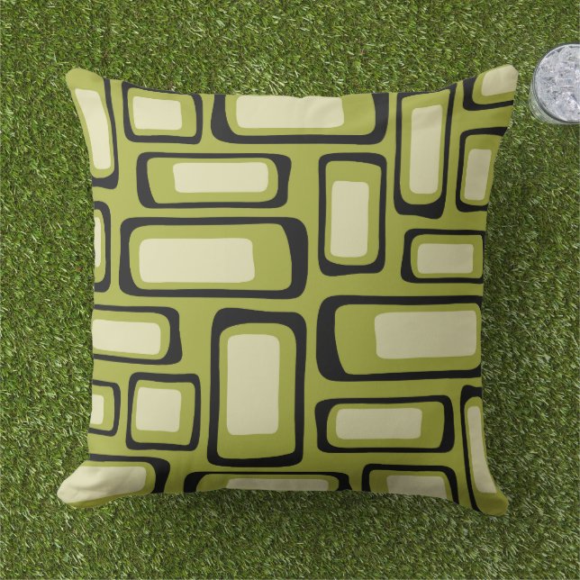 Retro Mid Century Modern Abstract Buitenkussen (Gras)