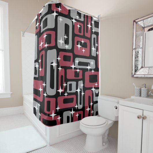 Retro Mid Century Modern Abstract Douchegordijn (In situ)