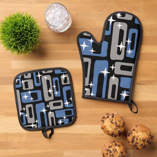 Retro Mid Century Modern Abstract Ovenwant & Pannenlap Set (Top down)