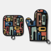 Retro Mid Century Modern Abstract Ovenwant & Pannenlap Set (Voorkant)