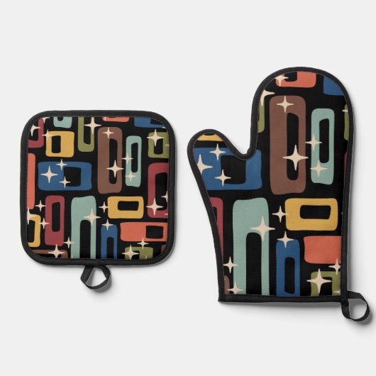 Retro Mid Century Modern Abstract Ovenwant & Pannenlap Set (Voorkant)