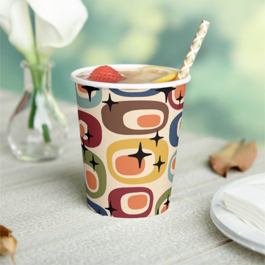 Retro Mid Century Modern Abstract Papieren Bekers (Insitu)
