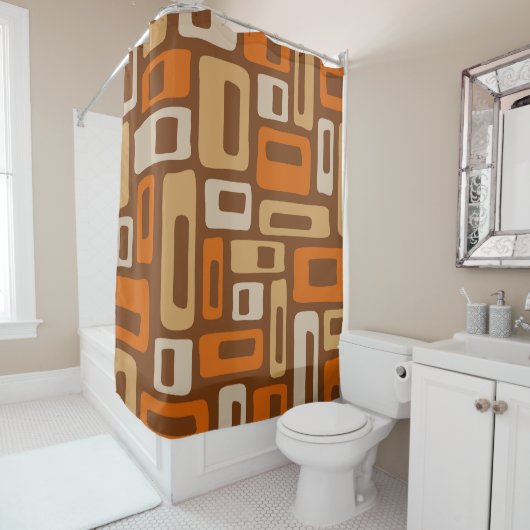 Retro Mid Century Modern Abstract patroon Douchegordijn (In situ)