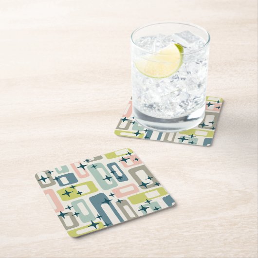 Retro Mid Century Modern Abstract patroon Kartonnen Onderzetters (Insitu)