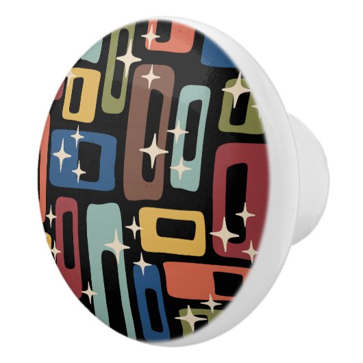 Retro Mid Century Modern Abstract patroon Keramische Knop (Rechts)
