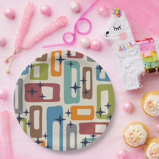 Retro Mid Century Modern Abstract patroon Papieren Bordje (Feest)