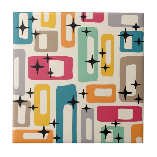 Retro Mid Century Modern Abstract patroon Tegeltje (Voorkant)
