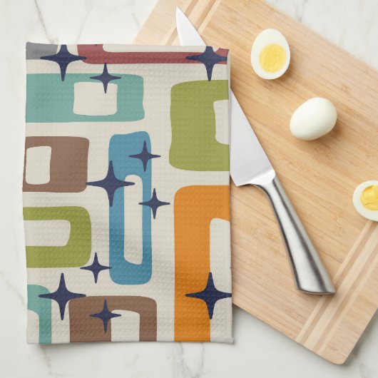 Retro Mid Century Modern Abstract patroon Theedoek (Quarter Fold)