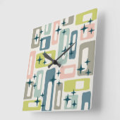 Retro Mid Century Modern Abstract patroon Vierkante Klok (Hoek)