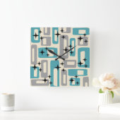 Retro Mid Century Modern Abstract patroon Vierkante Klok (Huis)