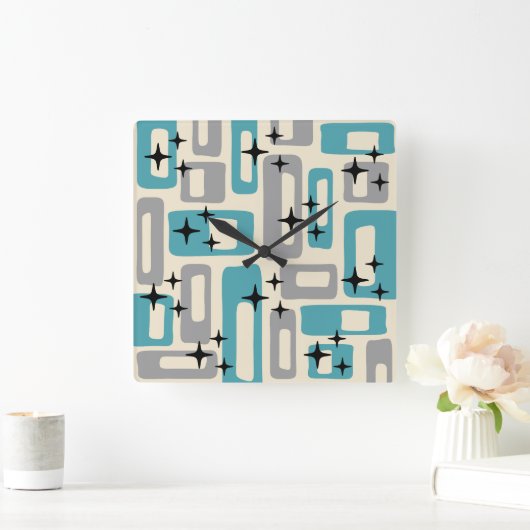 Retro Mid Century Modern Abstract patroon Vierkante Klok (Huis)