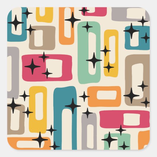 Retro Mid Century Modern Abstract patroon Vierkante Sticker (Voorkant)