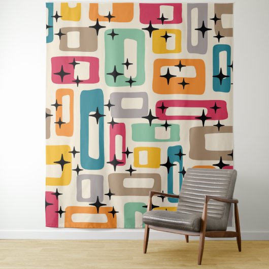 Retro Mid Century Modern Abstract patroon Wandkleed (In situ)