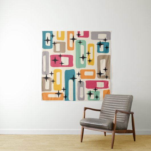 Retro Mid Century Modern Abstract patroon Wandkleed (In situ)