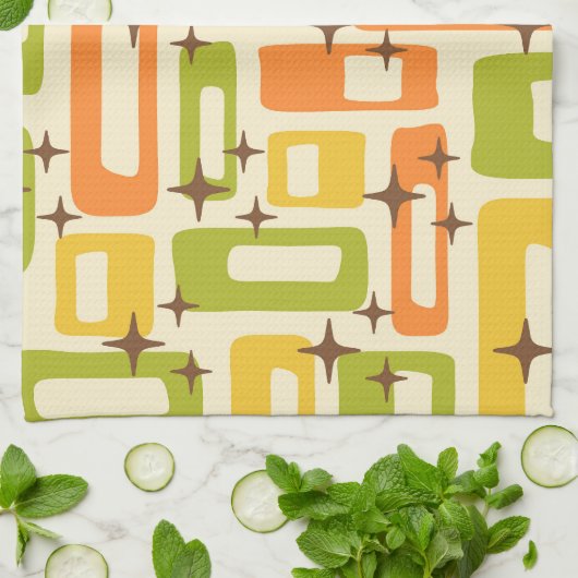 Retro Mid Century Modern Abstract Pattern Theedoek (Gevouwen)