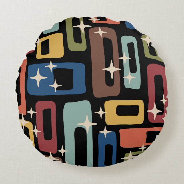 Retro Mid Century Modern Abstract Rond Kussen (Voorkant)