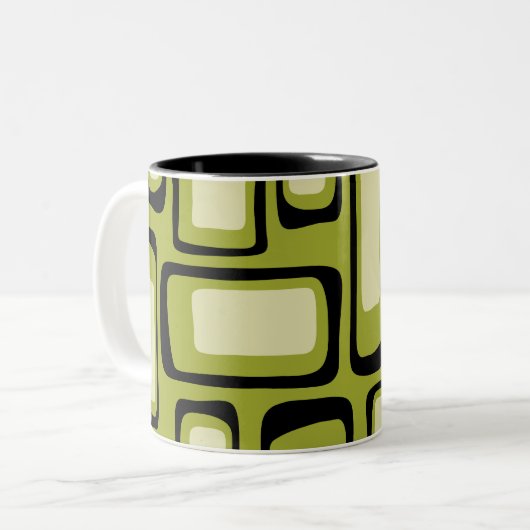 Retro Mid Century Modern Abstract Tweekleurige Koffiemok (Voorkant links)