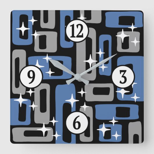 Retro Mid Century Modern Abstract Vierkante Klok (Voorkant)