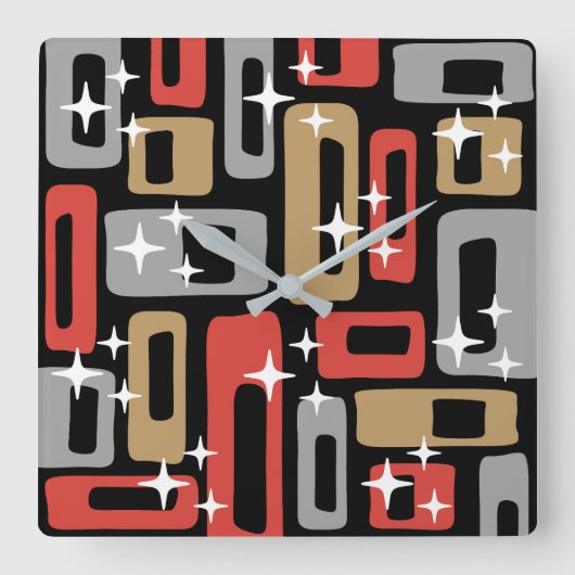 Retro Mid Century Modern Abstract Vierkante Klok (Voorkant)