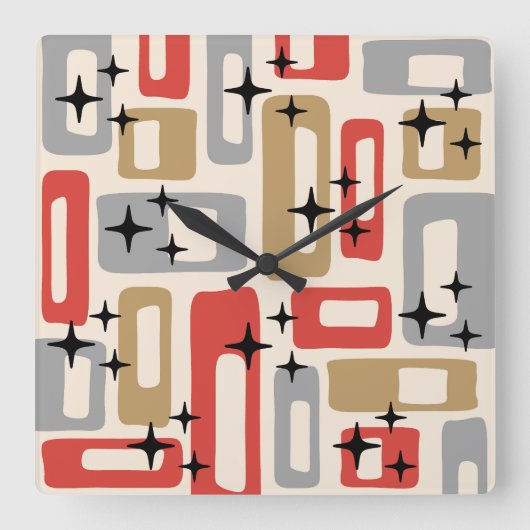 Retro Mid Century Modern Abstract Vierkante Klok (Voorkant)