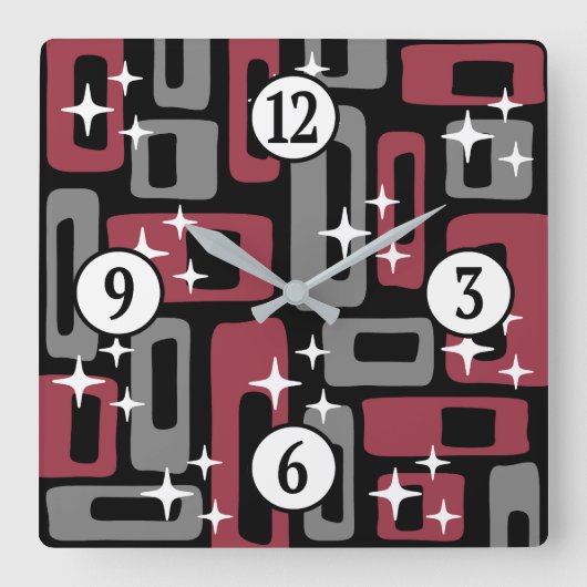Retro Mid Century Modern Abstract Vierkante Klok (Voorkant)