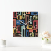 Retro Mid Century Modern Abstract Vierkante Klok (Huis)