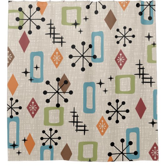 Retro Mid Century Modern Atomic Abstract Pattern Douchegordijn (Voorkant)