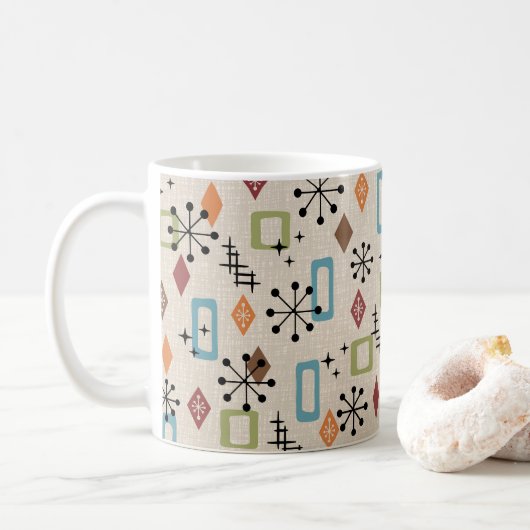 Retro Mid Century Modern Atomic Abstract Pattern Koffiemok (Met donut)