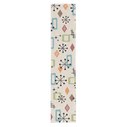 Retro Mid Century Modern Atomic Abstract Pattern Korte Tafelloper (Voorkant)