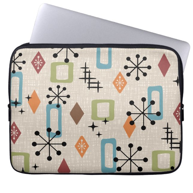 Retro Mid Century Modern Atomic Abstract Pattern Laptop Sleeve (Voorkant)