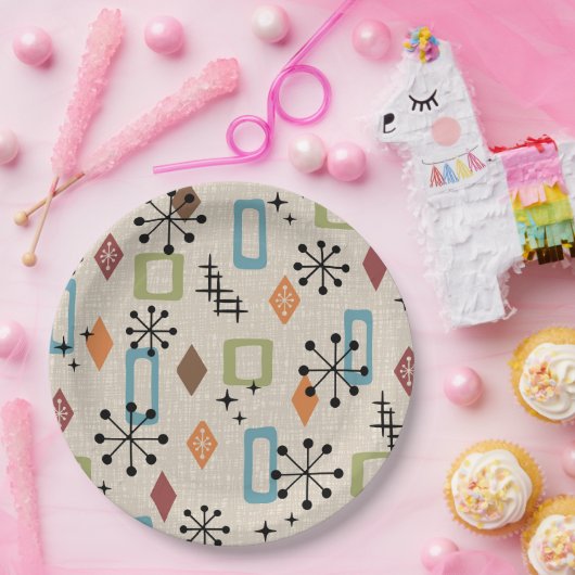 Retro Mid Century Modern Atomic Abstract Pattern Papieren Bordje (Feest)