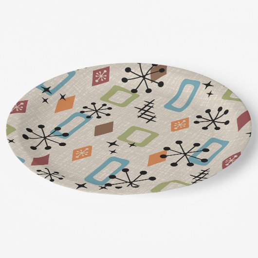 Retro Mid Century Modern Atomic Abstract Pattern Papieren Bordje (Gekanteld)