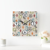 Retro Mid Century Modern Atomic Abstract Pattern Vierkante Klok (Huis)