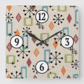 Retro Mid Century Modern Atomic Abstract Pattern Vierkante Klok (Voorkant)