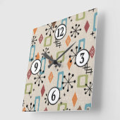Retro Mid Century Modern Atomic Abstract Pattern Vierkante Klok (Hoek)