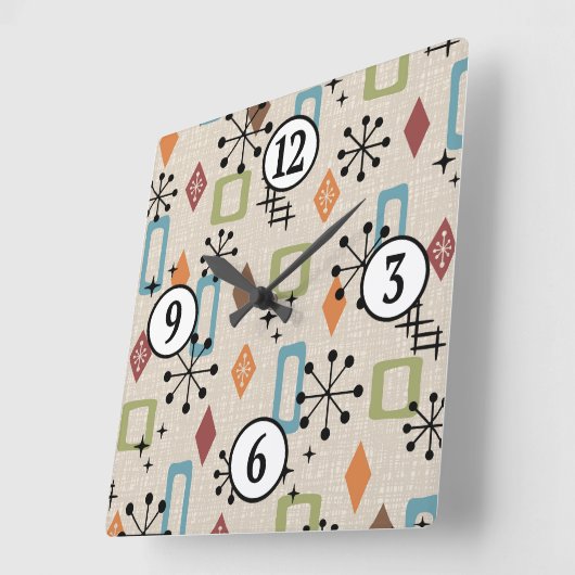 Retro Mid Century Modern Atomic Abstract Pattern Vierkante Klok (Hoek)