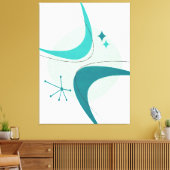 Retro Mid Century Modern Atomic Age 26 Aqua, Blauw Canvas Afdruk (Insitu (Woonkamer))
