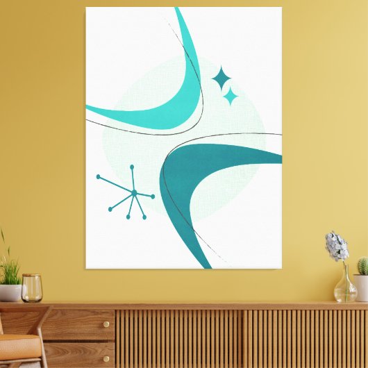Retro Mid Century Modern Atomic Age 26 Aqua, Blauw Canvas Afdruk (Insitu (Woonkamer))