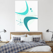 Retro Mid Century Modern Atomic Age 26 Aqua, Blauw Canvas Afdruk (Insitu (Slaapkamer))