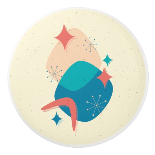 Retro Mid Century Modern Atomic Age Abstract Keramische Knop (Voorkant)