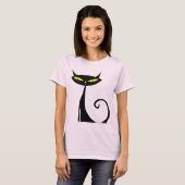 Retro Mid Century Modern Atomic Age Mod Black Cat T-shirt (Voorkant volledig)