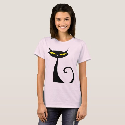 Retro Mid Century Modern Atomic Age Mod Black Cat T-shirt (Voorkant volledig)
