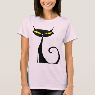 Retro Mid Century Modern Atomic Age Mod Black Cat T-shirt