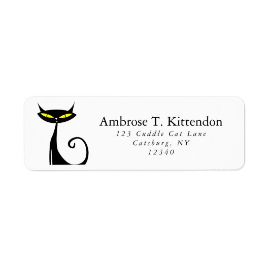 Retro Mid Century Modern Atomic Black Cat Etiket (Voorkant)